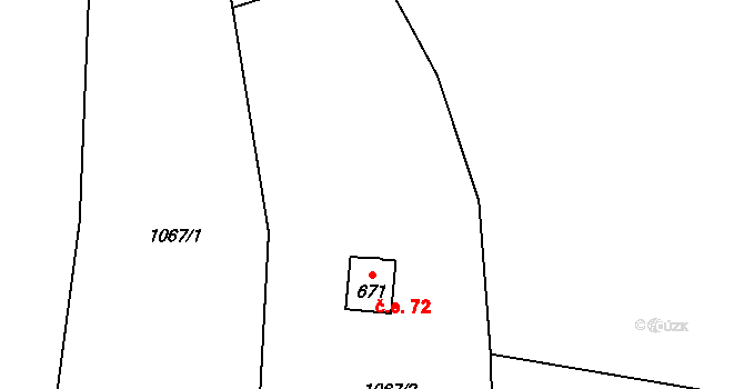 Vranov nad Dyjí 72 na parcele st. 671 v KÚ Vranov nad Dyjí, Katastrální mapa