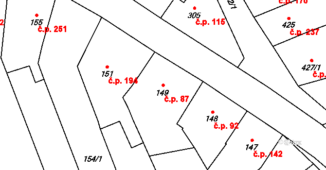 Přerov VI-Újezdec 87, Přerov na parcele st. 149 v KÚ Újezdec u Přerova, Katastrální mapa