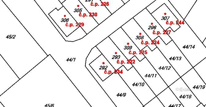 Přerov XI-Vinary 222, Přerov na parcele st. 293 v KÚ Vinary u Přerova, Katastrální mapa