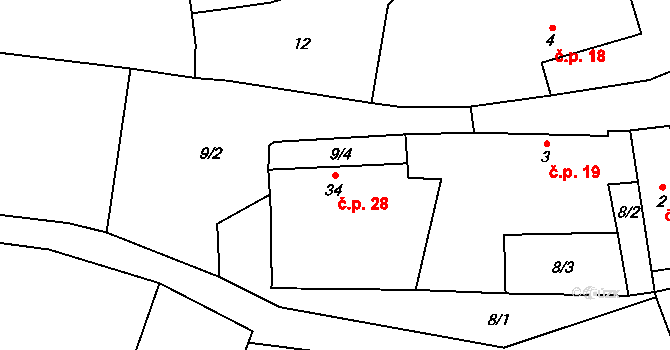 Zdeslavice 28, Černíny na parcele st. 34 v KÚ Zdeslavice u Černín, Katastrální mapa
