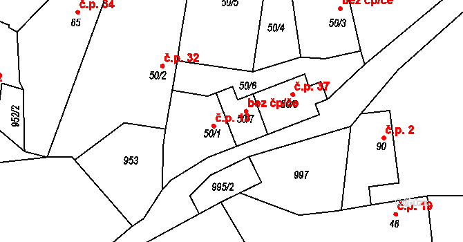 Kněž 13, Čestín na parcele st. 50/1 v KÚ Kněž u Čestína, Katastrální mapa