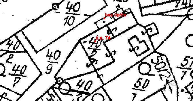 Chlístovice 74 na parcele st. 40/2 v KÚ Chlístovice, Katastrální mapa