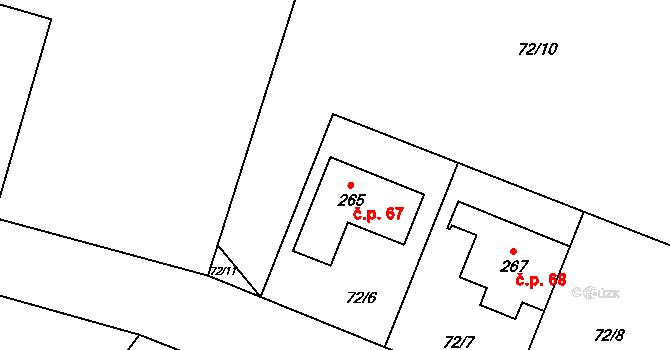 Tuchom 67, Košík na parcele st. 265 v KÚ Tuchom, Katastrální mapa