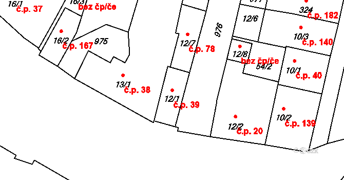 Libice nad Cidlinou 39 na parcele st. 12/1 v KÚ Libice nad Cidlinou, Katastrální mapa