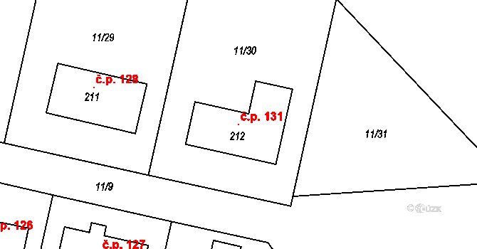 Drahonice 131 na parcele st. 212 v KÚ Drahonice, Katastrální mapa