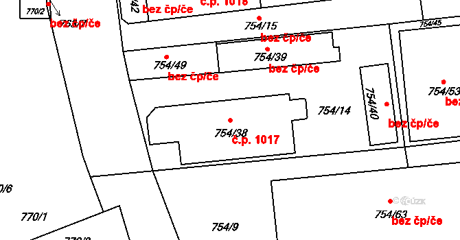 Zruč nad Sázavou 1017 na parcele st. 754/38 v KÚ Zruč nad Sázavou, Katastrální mapa