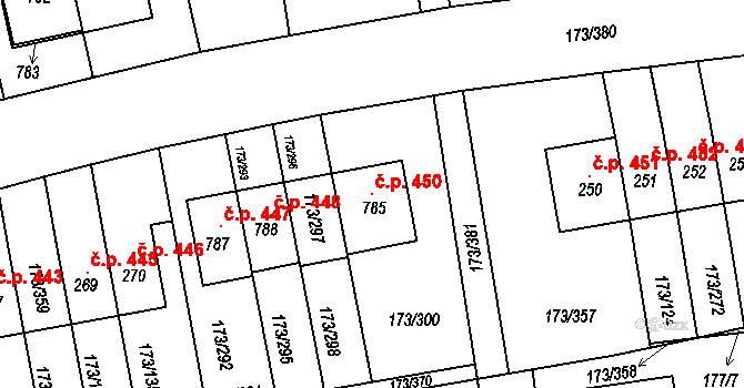 Velké Přílepy 450 na parcele st. 785 v KÚ Velké Přílepy, Katastrální mapa