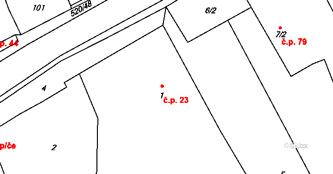 Chvalešovice 23, Dříteň na parcele st. 1 v KÚ Chvalešovice, Katastrální mapa