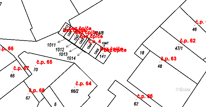 Rozkoš 119282801 na parcele st. 141 v KÚ Rozkoš u Jevišovic, Katastrální mapa