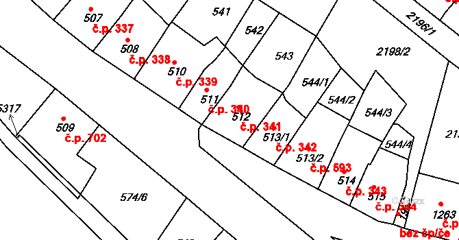 Jáchymov 341 na parcele st. 512 v KÚ Jáchymov, Katastrální mapa