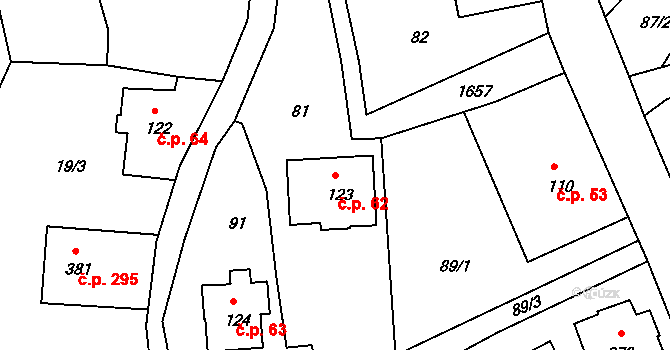 Zásada 62 na parcele st. 123 v KÚ Zásada, Katastrální mapa