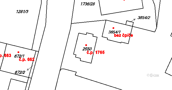 Nymburk 1765 na parcele st. 2550 v KÚ Nymburk, Katastrální mapa