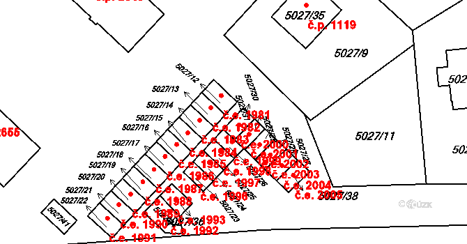 Jihlava 2000 na parcele st. 5027/31 v KÚ Jihlava, Katastrální mapa