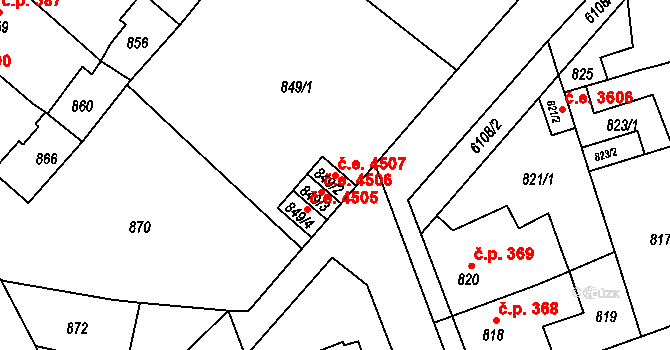 Jihlava 4507 na parcele st. 849/2 v KÚ Jihlava, Katastrální mapa