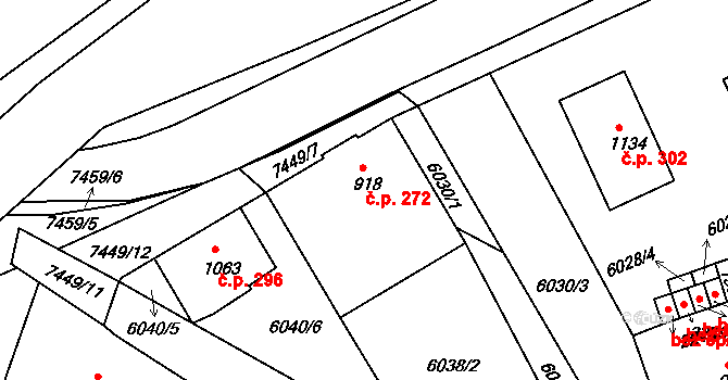 Telč-Podolí 272, Telč na parcele st. 918 v KÚ Telč, Katastrální mapa