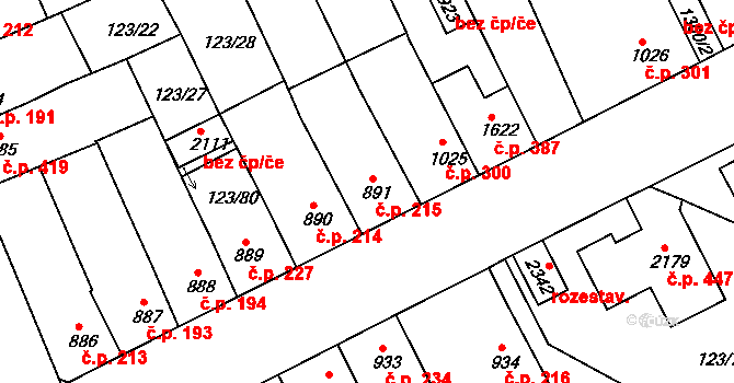 Telč-Štěpnice 215, Telč na parcele st. 891 v KÚ Telč, Katastrální mapa