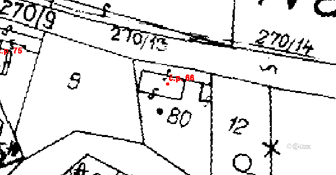 Hobšovice 66 na parcele st. 80 v KÚ Hobšovice, Katastrální mapa