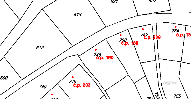 Lovčice 190 na parcele st. 748 v KÚ Lovčice u Kyjova, Katastrální mapa