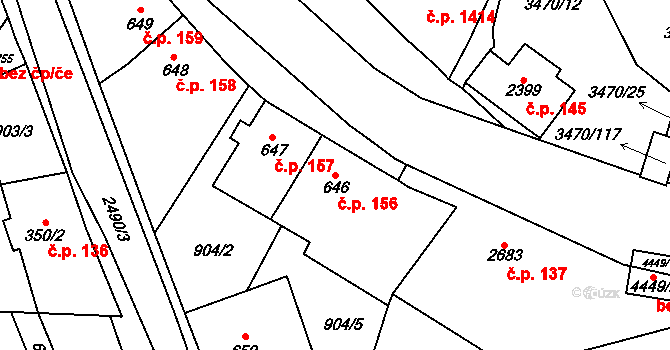 Kyjov 156 na parcele st. 646 v KÚ Kyjov, Katastrální mapa