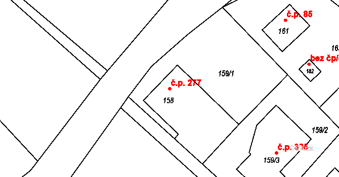 Stonařov 277 na parcele st. 158 v KÚ Stonařov, Katastrální mapa