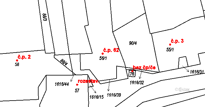 Ždírec 62 na parcele st. 56/1 v KÚ Ždírec na Moravě, Katastrální mapa