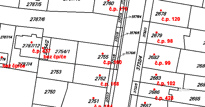 Nosálovice 160, Vyškov na parcele st. 2755 v KÚ Vyškov, Katastrální mapa