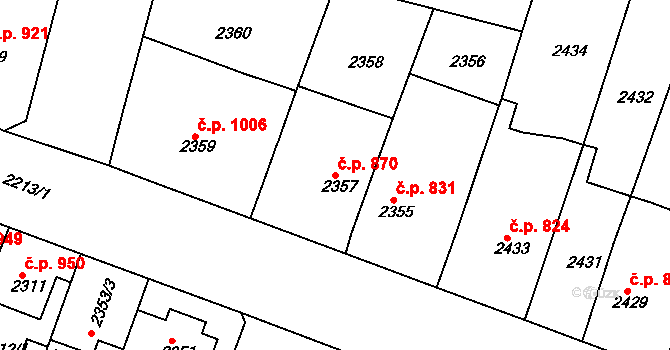 Slavkov u Brna 870 na parcele st. 2357 v KÚ Slavkov u Brna, Katastrální mapa
