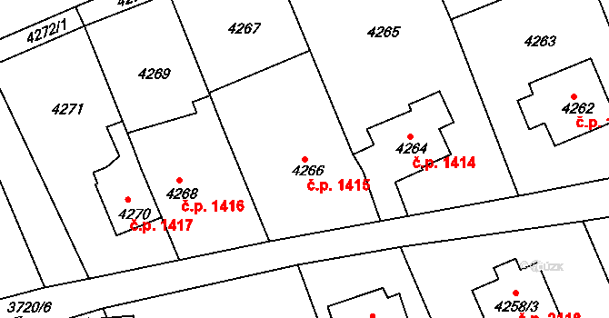 Pod Bezručovým vrchem 1415, Krnov na parcele st. 4266/1 v KÚ Krnov-Horní Předměstí, Katastrální mapa