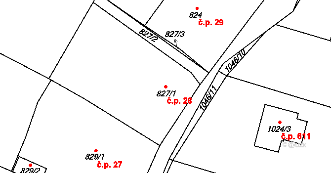 Krmelín 28 na parcele st. 827/1 v KÚ Krmelín, Katastrální mapa