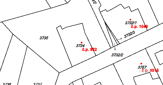 Rychvald 982 na parcele st. 3734 v KÚ Rychvald, Katastrální mapa