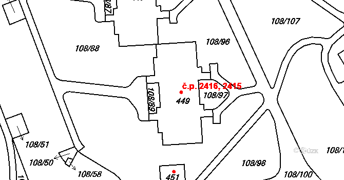 Šumperk 2415,2416 na parcele st. 449 v KÚ Dolní Temenice, Katastrální mapa
