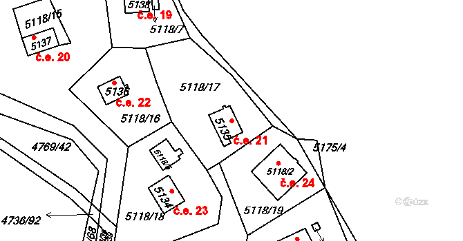 Okrouhlice 21, Benešov na parcele st. 5135 v KÚ Benešov u Prahy, Katastrální mapa