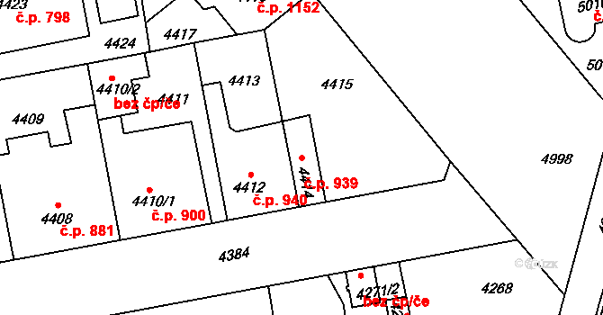 Kročehlavy 939, Kladno na parcele st. 4414 v KÚ Kročehlavy, Katastrální mapa