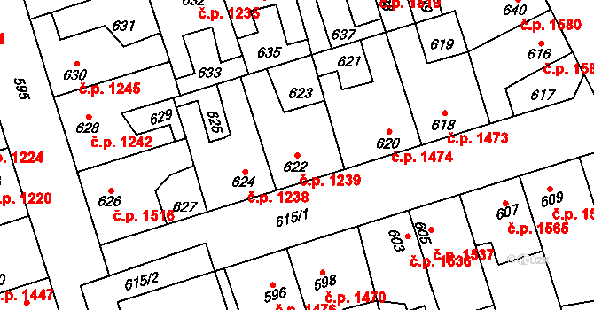 Kročehlavy 1239, Kladno na parcele st. 622 v KÚ Kročehlavy, Katastrální mapa