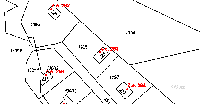 Třebsín 263, Krňany na parcele st. 228 v KÚ Třebsín, Katastrální mapa