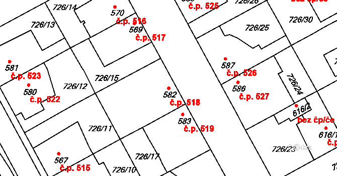 Brandýs nad Labem 518, Brandýs nad Labem-Stará Boleslav na parcele st. 582 v KÚ Brandýs nad Labem, Katastrální mapa