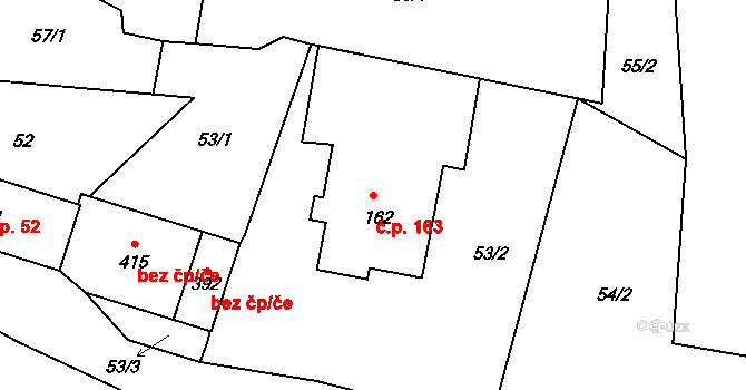 Háj u Duchcova 163 na parcele st. 162 v KÚ Háj u Duchcova, Katastrální mapa