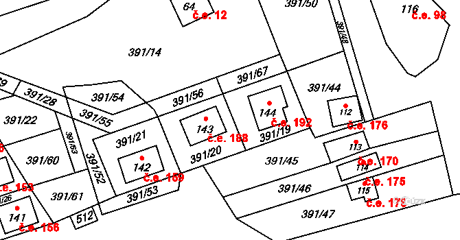 Soběšovice 188 na parcele st. 143 v KÚ Pitrov, Katastrální mapa