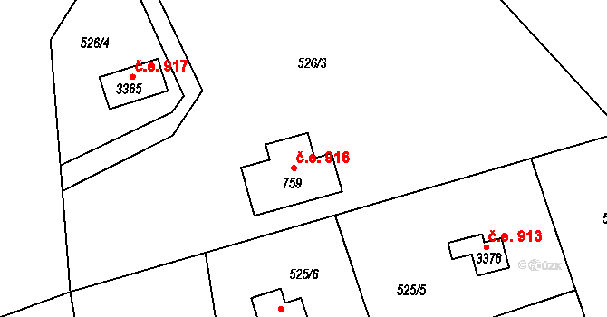 Ostravice 916 na parcele st. 759 v KÚ Staré Hamry 2, Katastrální mapa