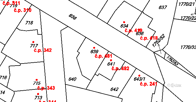 Kosmonosy 481 na parcele st. 639 v KÚ Kosmonosy, Katastrální mapa
