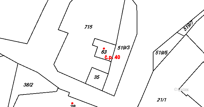 Kyjov 40, Zadní Chodov na parcele st. 63 v KÚ Kyjov u Zadního Chodova, Katastrální mapa