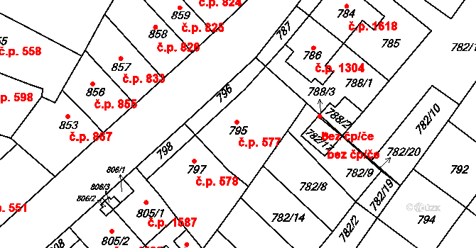 Tachov 577 na parcele st. 795 v KÚ Tachov, Katastrální mapa