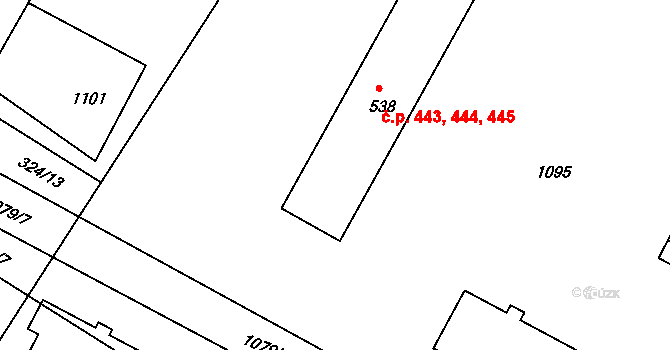 Smiřice 443,444,445 na parcele st. 538 v KÚ Smiřice, Katastrální mapa