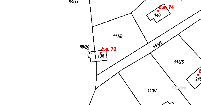 Štěnkov 73, Třebechovice pod Orebem na parcele st. 136 v KÚ Štěnkov, Katastrální mapa