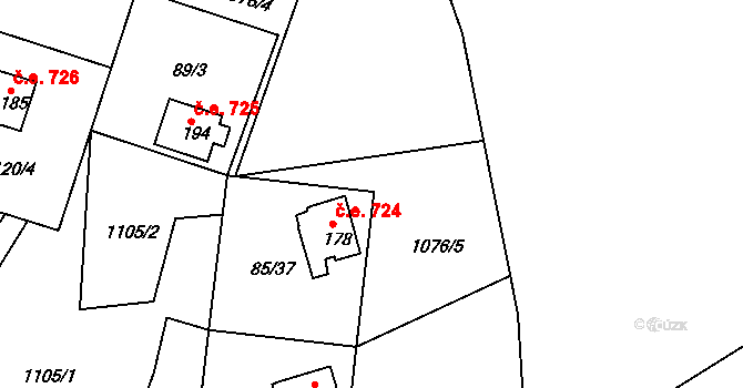 Dalov 724, Šternberk na parcele st. 178 v KÚ Dalov, Katastrální mapa