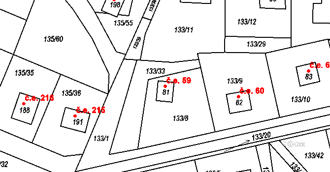 Voltýřov 59, Klučenice na parcele st. 81 v KÚ Voltýřov, Katastrální mapa