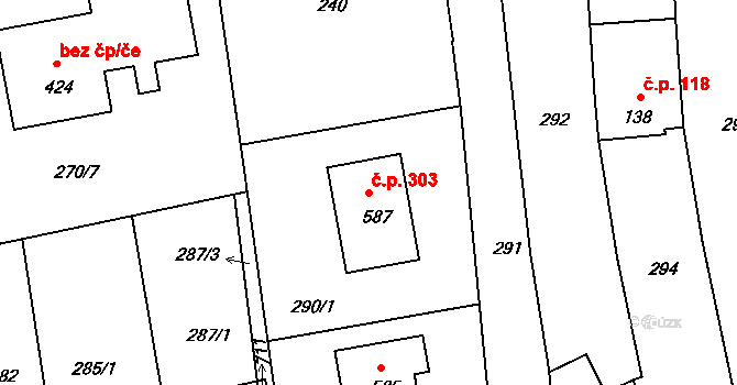 Ševětín 303 na parcele st. 587 v KÚ Ševětín, Katastrální mapa
