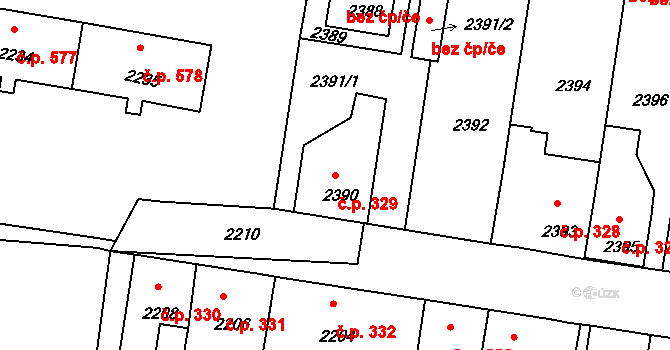 Mimoň I 329, Mimoň na parcele st. 2390 v KÚ Mimoň, Katastrální mapa