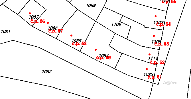 Mimoň IV 59, Mimoň na parcele st. 1084 v KÚ Mimoň, Katastrální mapa