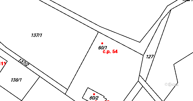 Kyškovice 54 na parcele st. 60/1 v KÚ Kyškovice, Katastrální mapa